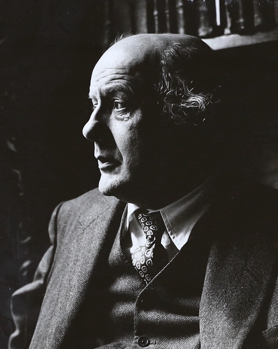 Mark Gerson, (b.1921). A vintage black and white photograph, Portrait of John Betjeman, signed by the photographer to the mount, 24 x 19cm